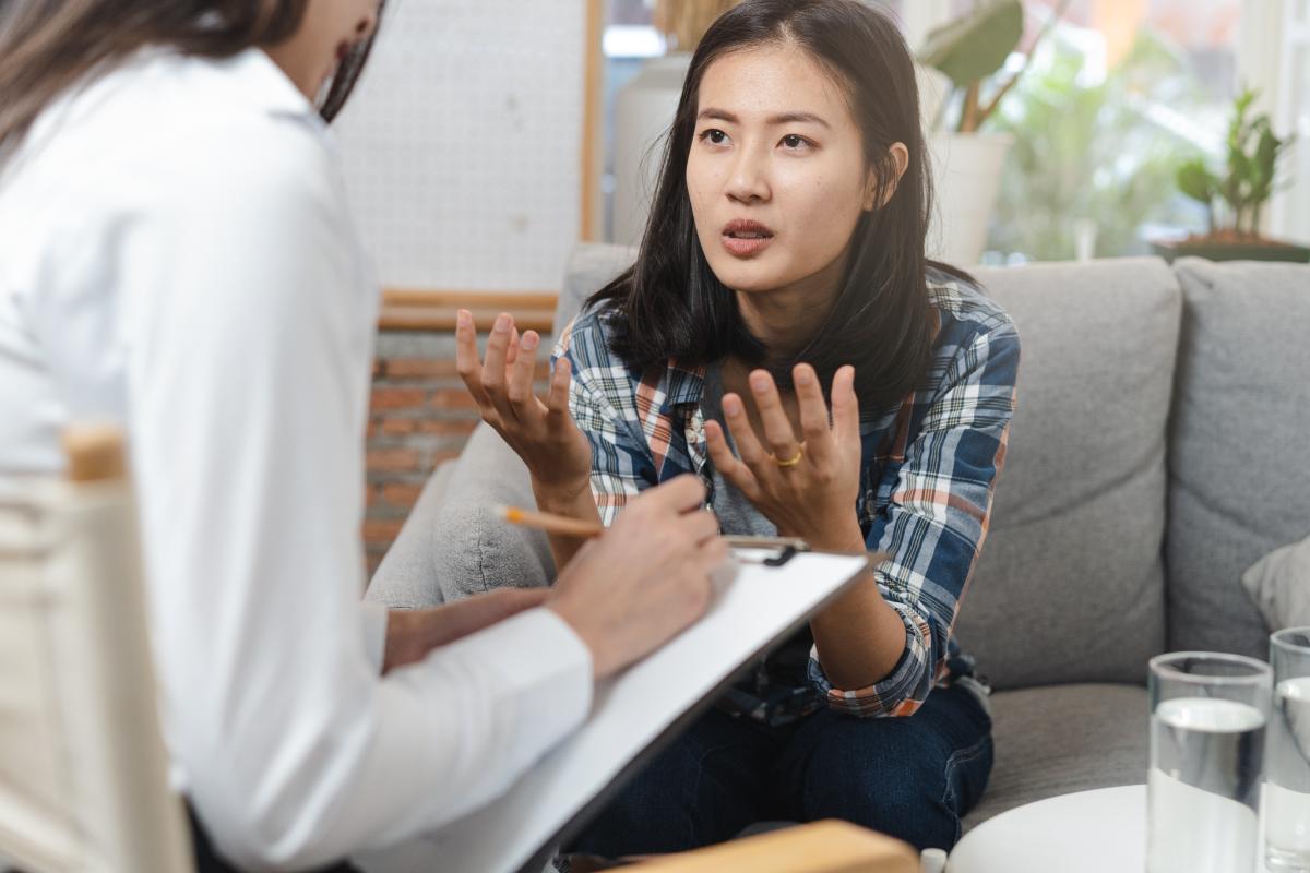 a woman is learning coping skills in her DBT program